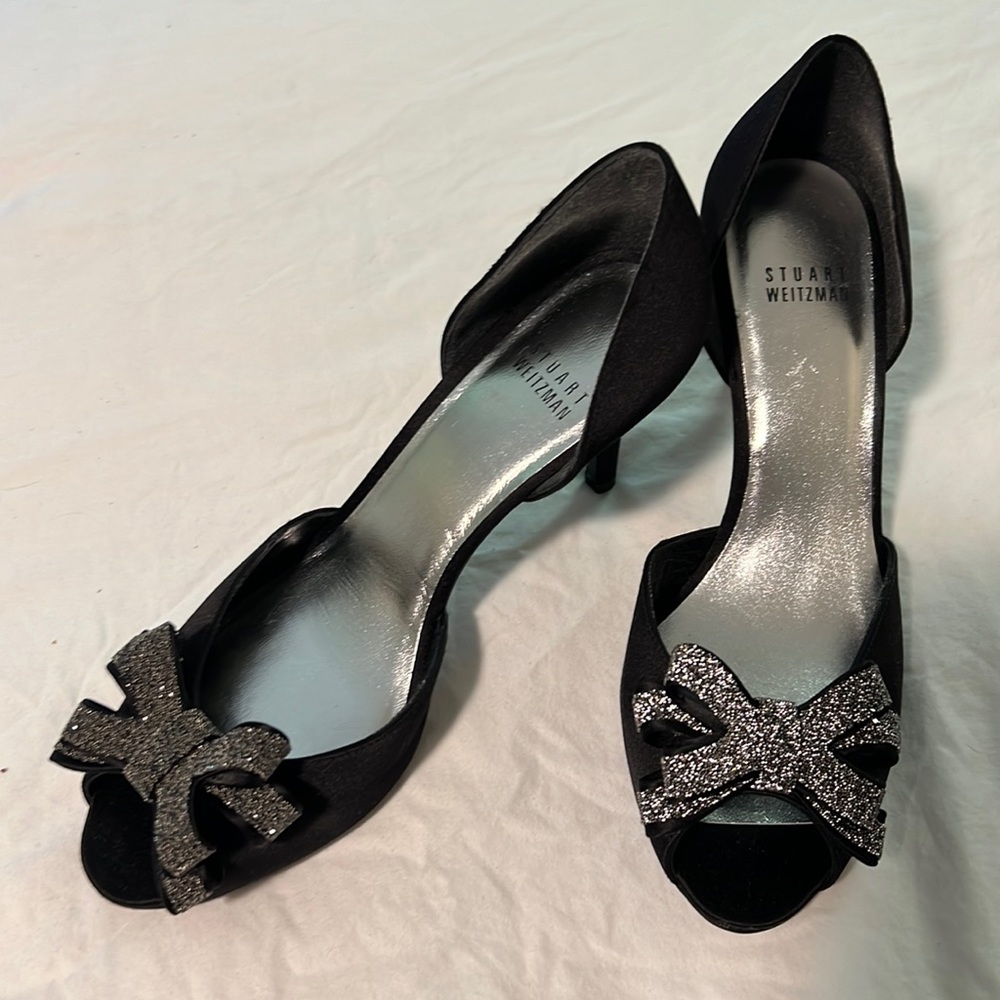 NEW Stuart Weitzman Black Satin Heels